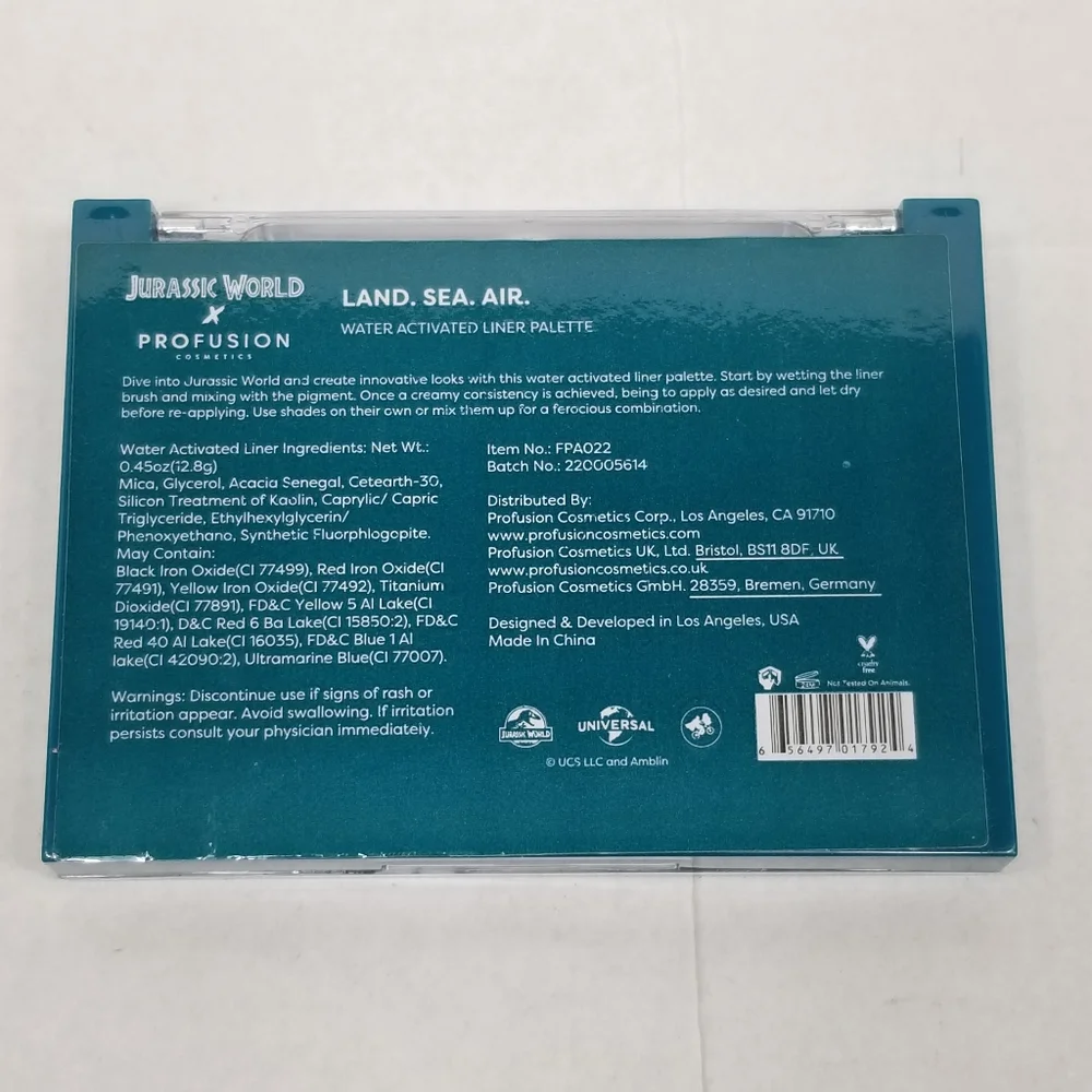 New! Set 2 Jurassic World x Profusion Cosmetics Land Sea Air 8 Eye Liner Palette